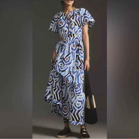 Anthropologie Somerset Hawaiian blue tiered maxi dress - Picture 5 of 12